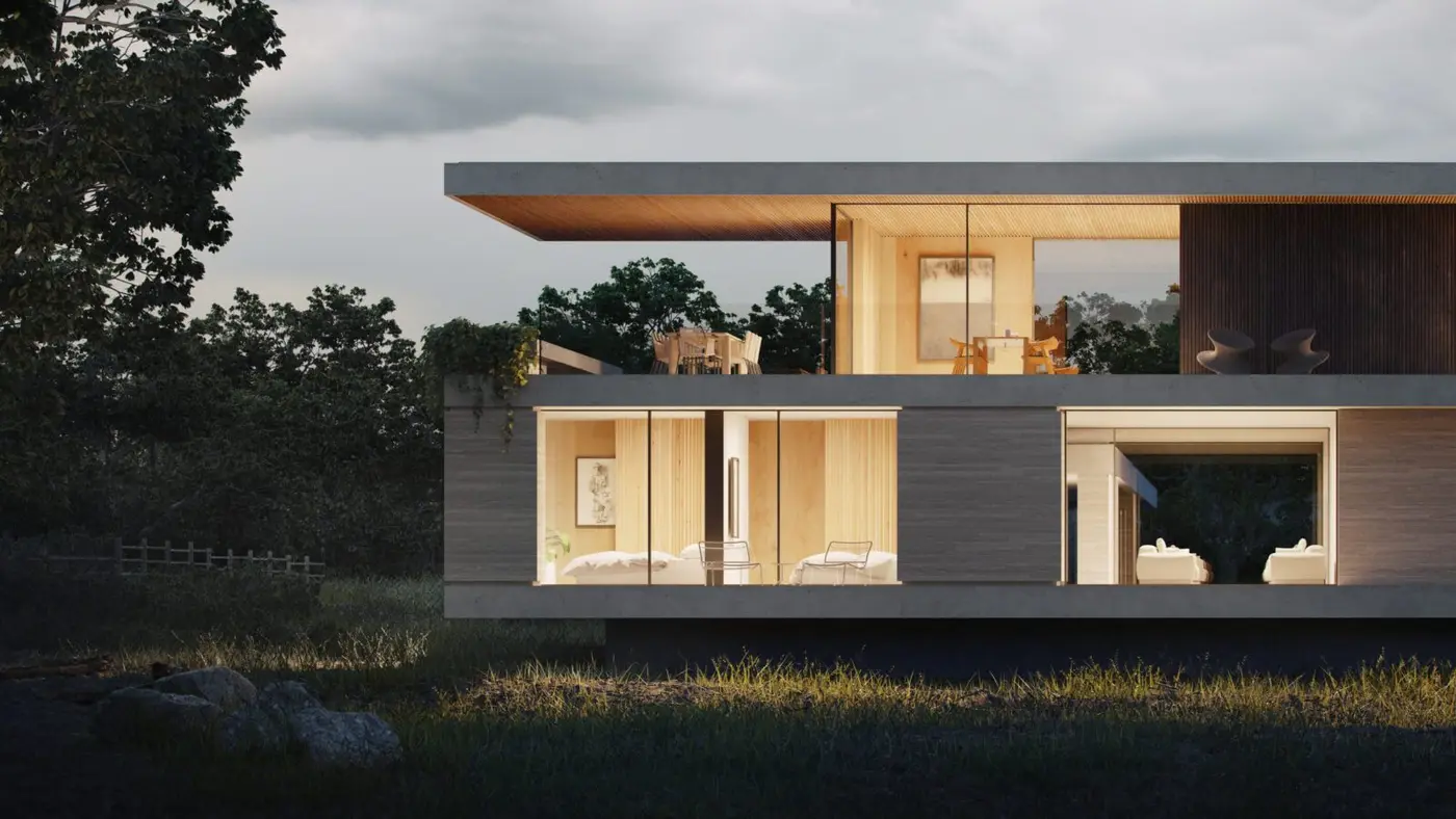 Modern paragraph 79 house floating above a lake in Buckinghamshire, Milton Keynes