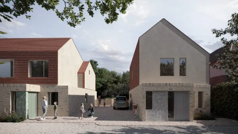 Front view of the sustainable Hampshire Housing development