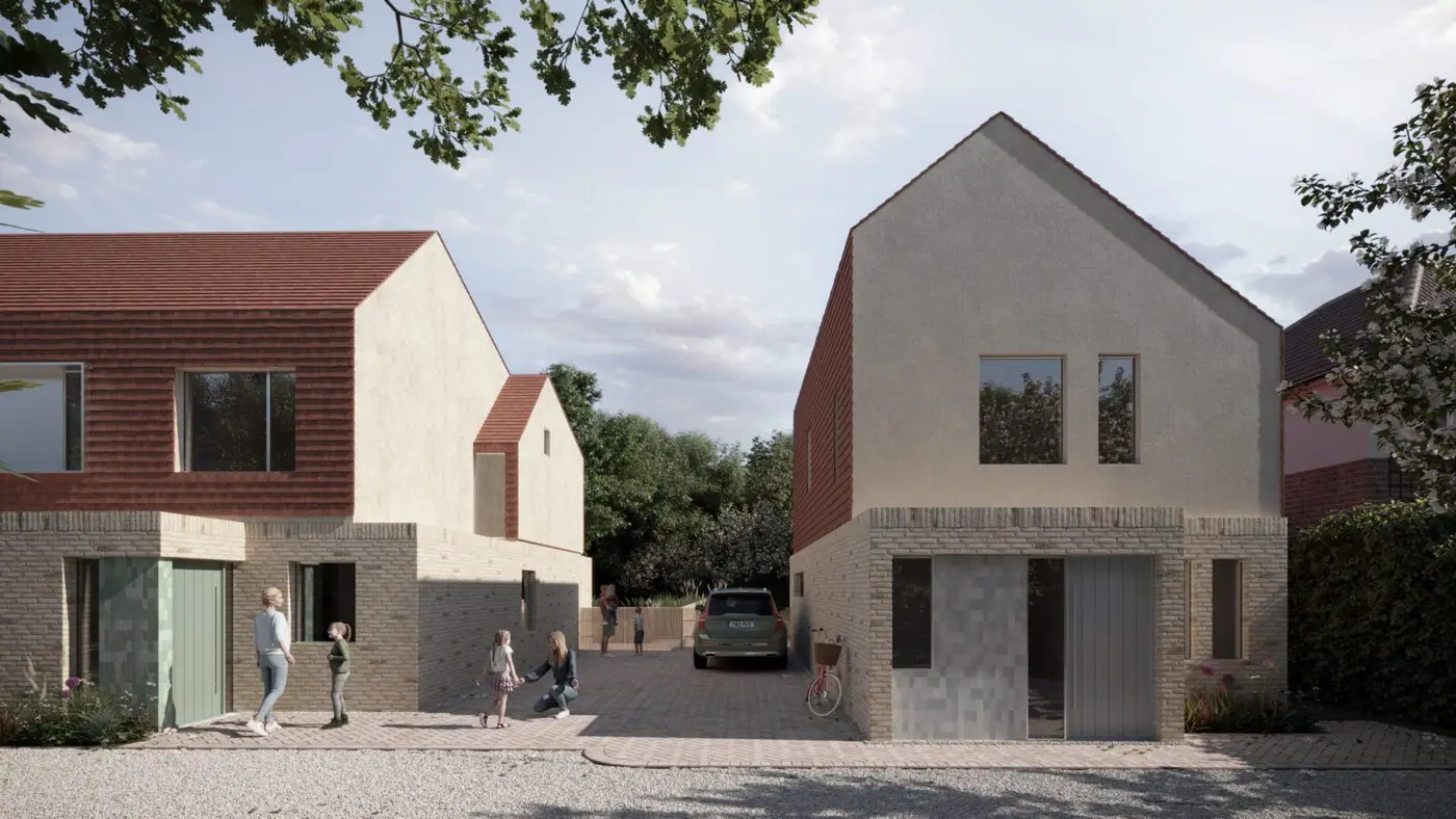 Front view of the sustainable Hampshire Housing development