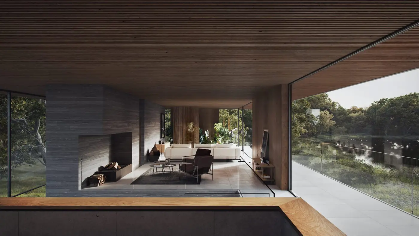 Contemporary country house living room with views